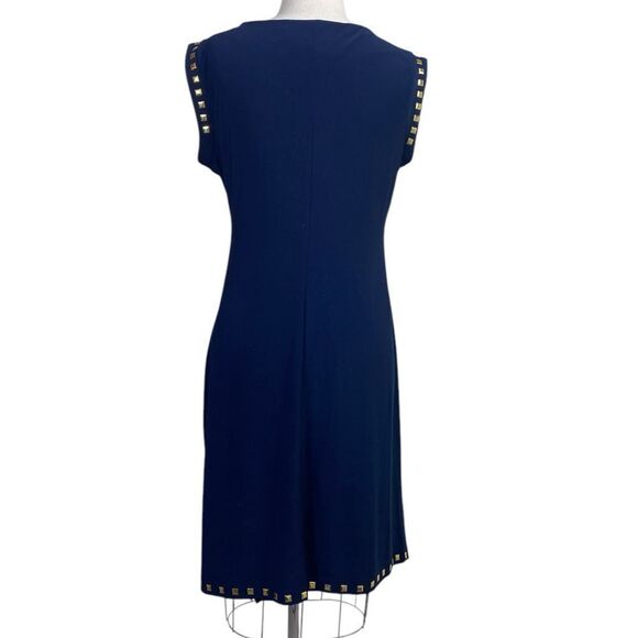 Soho L Dress dark blue with gold studs and slit up one leg ruched sides - Picture 3 of 6